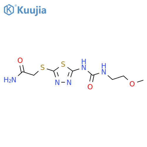 2-[(5-{[(2-methoxyethyl)carbamoyl]amino}-1,3,4-thiadiazol-2-yl)sulfanyl]acetamide structure