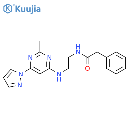 N-(2-{2-methyl-6-(1H-pyrazol-1-yl)pyrimidin-4-ylamino}ethyl)-2-phenylacetamide structure