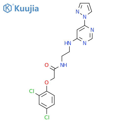 2-(2,4-dichlorophenoxy)-N-(2-{6-(1H-pyrazol-1-yl)pyrimidin-4-ylamino}ethyl)acetamide structure