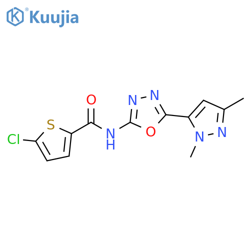5-chloro-N-5-(1,3-dimethyl-1H-pyrazol-5-yl)-1,3,4-oxadiazol-2-ylthiophene-2-carboxamide structure