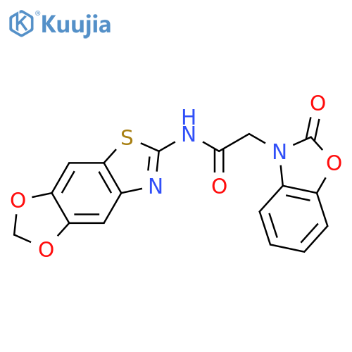N-{4,6-dioxa-10-thia-12-azatricyclo7.3.0.0^{3,7}dodeca-1(9),2,7,11-tetraen-11-yl}-2-(2-oxo-2,3-dihydro-1,3-benzoxazol-3-yl)acetamide structure