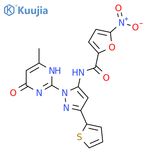 N-1-(4-methyl-6-oxo-1,6-dihydropyrimidin-2-yl)-3-(thiophen-2-yl)-1H-pyrazol-5-yl-5-nitrofuran-2-carboxamide structure