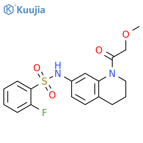 2-fluoro-N-[1-(2-methoxyacetyl)-1,2,3,4-tetrahydroquinolin-7-yl]benzene-1-sulfonamide structure