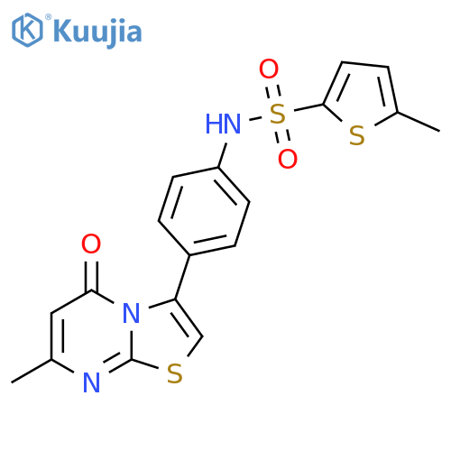 5-methyl-N-(4-{7-methyl-5-oxo-5H-1,3thiazolo3,2-apyrimidin-3-yl}phenyl)thiophene-2-sulfonamide structure
