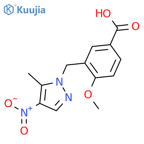 4-Methoxy-3-[(5-methyl-4-nitro-1H-pyrazol-1-yl)-methyl]benzoic acid structure