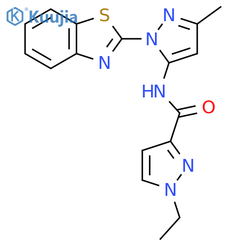 N-1-(1,3-benzothiazol-2-yl)-3-methyl-1H-pyrazol-5-yl-1-ethyl-1H-pyrazole-3-carboxamide structure