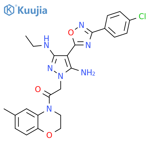2-{5-amino-4-[3-(4-chlorophenyl)-1,2,4-oxadiazol-5-yl]-3-(ethylamino)-1H-pyrazol-1-yl}-1-(6-methyl-3,4-dihydro-2H-1,4-benzoxazin-4-yl)ethan-1-one structure