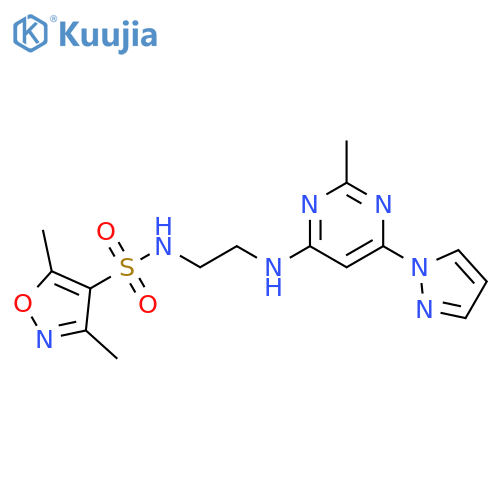 3,5-dimethyl-N-(2-{2-methyl-6-(1H-pyrazol-1-yl)pyrimidin-4-ylamino}ethyl)-1,2-oxazole-4-sulfonamide structure