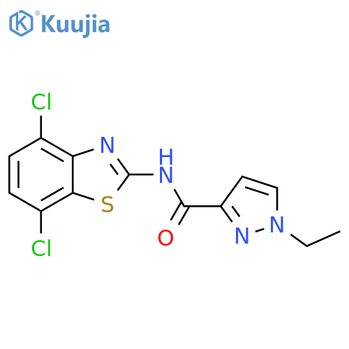 N-(4,7-dichloro-1,3-benzothiazol-2-yl)-1-ethyl-1H-pyrazole-3-carboxamide structure