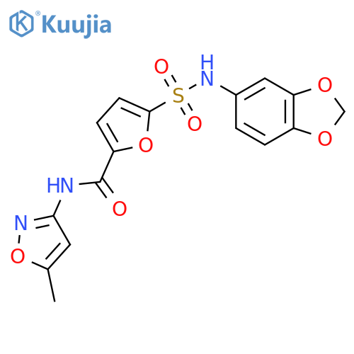 5-(2H-1,3-benzodioxol-5-yl)sulfamoyl-N-(5-methyl-1,2-oxazol-3-yl)furan-2-carboxamide structure