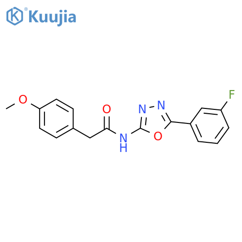 N-5-(3-fluorophenyl)-1,3,4-oxadiazol-2-yl-2-(4-methoxyphenyl)acetamide structure
