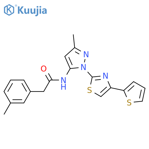 N-{3-methyl-1-[4-(thiophen-2-yl)-1,3-thiazol-2-yl]-1H-pyrazol-5-yl}-2-(3-methylphenyl)acetamide structure
