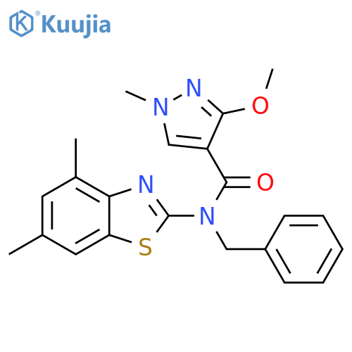 N-benzyl-N-(4,6-dimethyl-1,3-benzothiazol-2-yl)-3-methoxy-1-methyl-1H-pyrazole-4-carboxamide structure