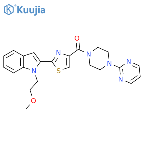 (2-(1-(2-methoxyethyl)-1H-indol-2-yl)thiazol-4-yl)(4-(pyrimidin-2-yl)piperazin-1-yl)methanone structure