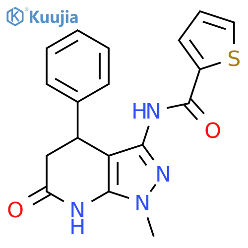 N-{1-methyl-6-oxo-4-phenyl-1H,4H,5H,6H,7H-pyrazolo3,4-bpyridin-3-yl}thiophene-2-carboxamide structure