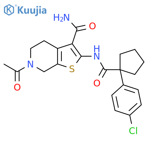 6-acetyl-2-1-(4-chlorophenyl)cyclopentaneamido-4H,5H,6H,7H-thieno2,3-cpyridine-3-carboxamide structure