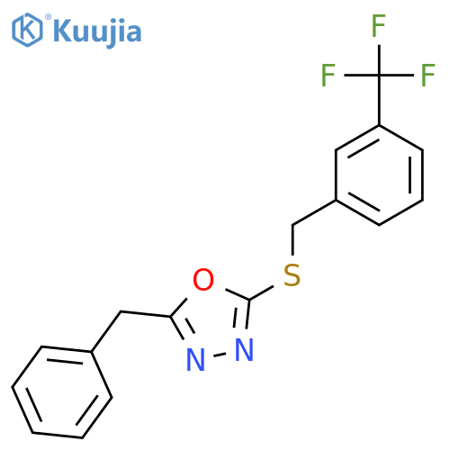 2-benzyl-5-({3-(trifluoromethyl)phenylmethyl}sulfanyl)-1,3,4-oxadiazole structure