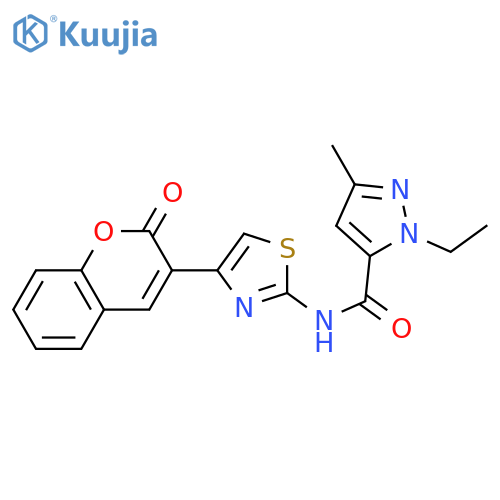 1-ethyl-3-methyl-N-4-(2-oxo-2H-chromen-3-yl)-1,3-thiazol-2-yl-1H-pyrazole-5-carboxamide structure