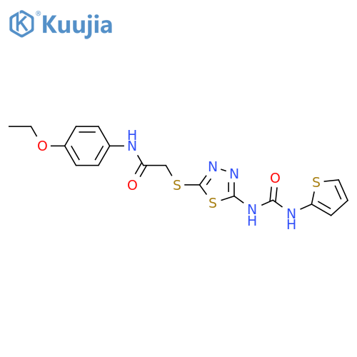 N-(4-ethoxyphenyl)-2-[(5-{[(thiophen-2-yl)carbamoyl]amino}-1,3,4-thiadiazol-2-yl)sulfanyl]acetamide structure