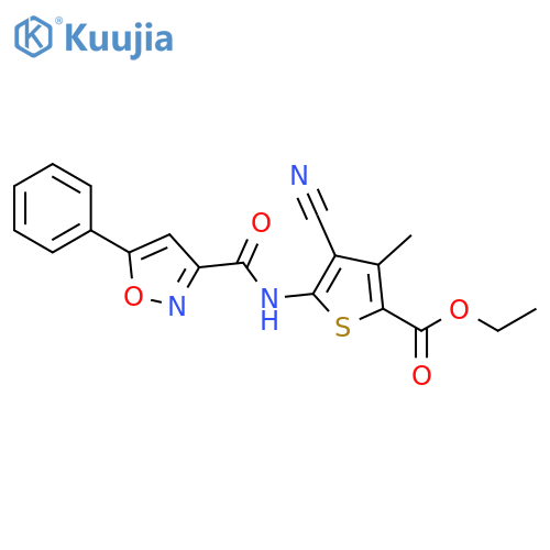 ethyl 4-cyano-3-methyl-5-(5-phenyl-1,2-oxazole-3-amido)thiophene-2-carboxylate structure