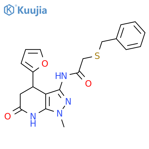 2-(benzylsulfanyl)-N-4-(furan-2-yl)-1-methyl-6-oxo-1H,4H,5H,6H,7H-pyrazolo3,4-bpyridin-3-ylacetamide structure