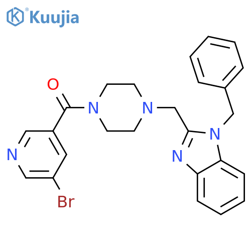 1-benzyl-2-{4-(5-bromopyridine-3-carbonyl)piperazin-1-ylmethyl}-1H-1,3-benzodiazole structure