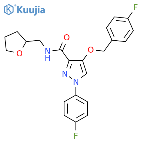 1-(4-fluorophenyl)-4-(4-fluorophenyl)methoxy-N-(oxolan-2-yl)methyl-1H-pyrazole-3-carboxamide structure