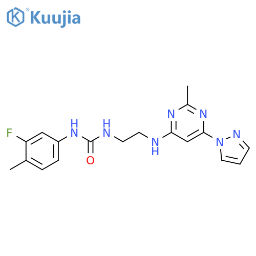 1-(3-fluoro-4-methylphenyl)-3-(2-{2-methyl-6-(1H-pyrazol-1-yl)pyrimidin-4-ylamino}ethyl)urea structure