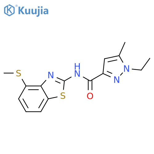 1-ethyl-5-methyl-N-4-(methylsulfanyl)-1,3-benzothiazol-2-yl-1H-pyrazole-3-carboxamide structure
