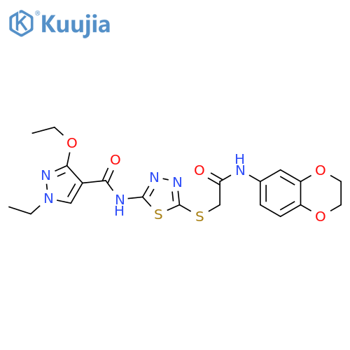 N-[5-({[(2,3-dihydro-1,4-benzodioxin-6-yl)carbamoyl]methyl}sulfanyl)-1,3,4-thiadiazol-2-yl]-3-ethoxy-1-ethyl-1H-pyrazole-4-carboxamide structure