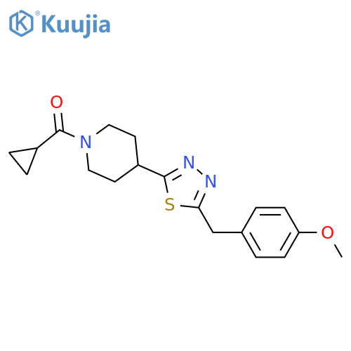 1-cyclopropanecarbonyl-4-{5-(4-methoxyphenyl)methyl-1,3,4-thiadiazol-2-yl}piperidine structure