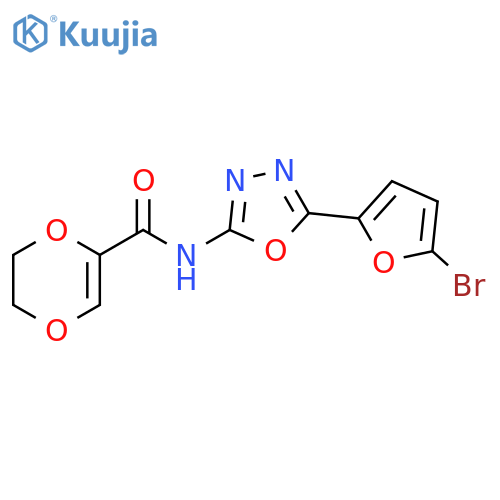 N-5-(5-bromofuran-2-yl)-1,3,4-oxadiazol-2-yl-5,6-dihydro-1,4-dioxine-2-carboxamide structure