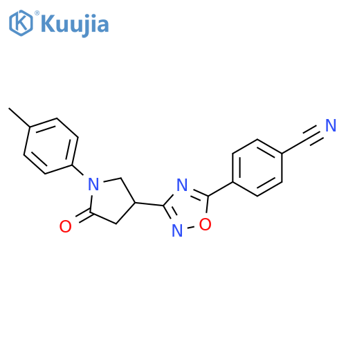 4-{3-1-(4-methylphenyl)-5-oxopyrrolidin-3-yl-1,2,4-oxadiazol-5-yl}benzonitrile structure