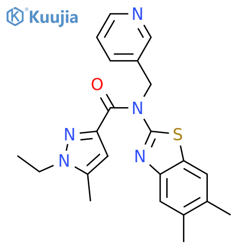 N-(5,6-dimethyl-1,3-benzothiazol-2-yl)-1-ethyl-5-methyl-N-[(pyridin-3-yl)methyl]-1H-pyrazole-3-carboxamide structure