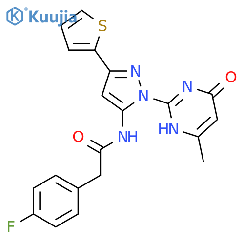 2-(4-fluorophenyl)-N-1-(4-methyl-6-oxo-1,6-dihydropyrimidin-2-yl)-3-(thiophen-2-yl)-1H-pyrazol-5-ylacetamide structure
