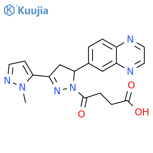 4-[2'-methyl-5-(quinoxalin-6-yl)-4,5-dihydro-1H,2'H-[3,3'-bipyrazole]-1-yl]-4-oxobutanoic acid structure