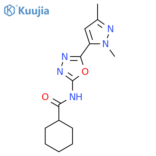 N-(5-(1,3-dimethyl-1H-pyrazol-5-yl)-1,3,4-oxadiazol-2-yl)cyclohexanecarboxamide structure