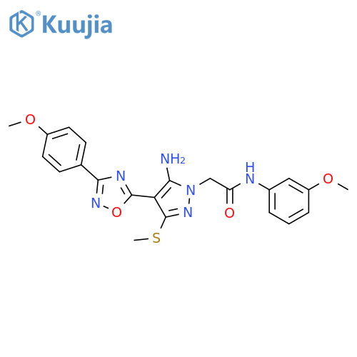 2-{5-amino-4-[3-(4-methoxyphenyl)-1,2,4-oxadiazol-5-yl]-3-(methylsulfanyl)-1H-pyrazol-1-yl}-N-(3-methoxyphenyl)acetamide structure