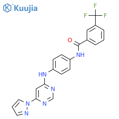 N-(4-{6-(1H-pyrazol-1-yl)pyrimidin-4-ylamino}phenyl)-3-(trifluoromethyl)benzamide structure