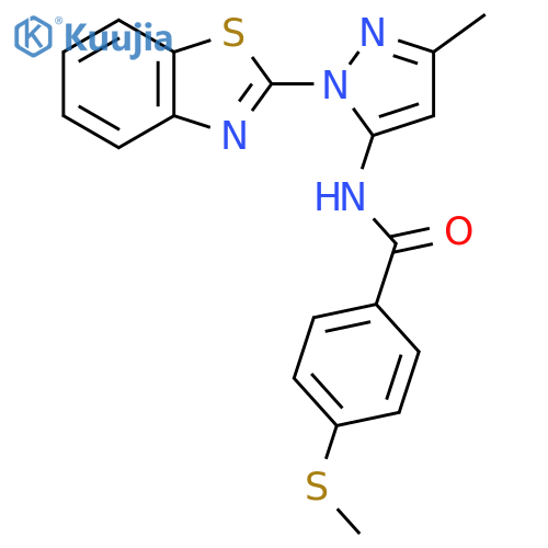 N-1-(1,3-benzothiazol-2-yl)-3-methyl-1H-pyrazol-5-yl-4-(methylsulfanyl)benzamide structure