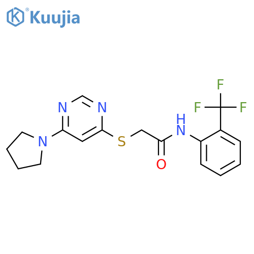 2-{6-(pyrrolidin-1-yl)pyrimidin-4-ylsulfanyl}-N-2-(trifluoromethyl)phenylacetamide structure