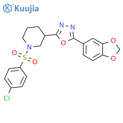 3-5-(2H-1,3-benzodioxol-5-yl)-1,3,4-oxadiazol-2-yl-1-(4-chlorobenzenesulfonyl)piperidine structure