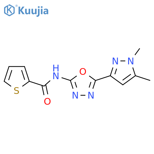 N-5-(1,5-dimethyl-1H-pyrazol-3-yl)-1,3,4-oxadiazol-2-ylthiophene-2-carboxamide structure