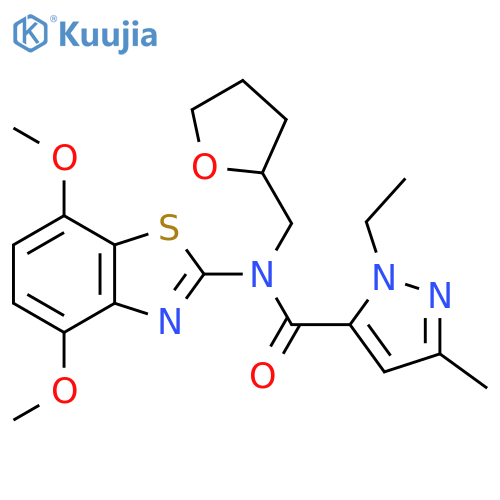N-(4,7-dimethoxy-1,3-benzothiazol-2-yl)-1-ethyl-3-methyl-N-(oxolan-2-yl)methyl-1H-pyrazole-5-carboxamide structure