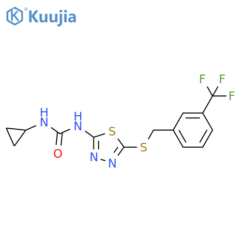 3-cyclopropyl-1-[5-({[3-(trifluoromethyl)phenyl]methyl}sulfanyl)-1,3,4-thiadiazol-2-yl]urea structure