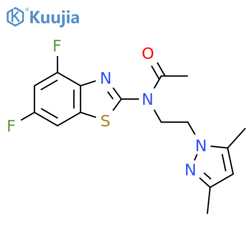 N-(4,6-difluoro-1,3-benzothiazol-2-yl)-N-2-(3,5-dimethyl-1H-pyrazol-1-yl)ethylacetamide structure