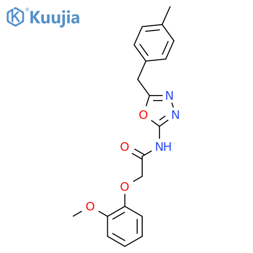 2-(2-methoxyphenoxy)-N-{5-(4-methylphenyl)methyl-1,3,4-oxadiazol-2-yl}acetamide structure