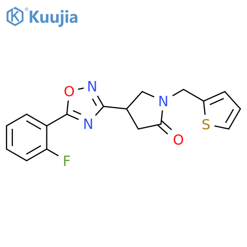 4-5-(2-fluorophenyl)-1,2,4-oxadiazol-3-yl-1-(thiophen-2-yl)methylpyrrolidin-2-one structure