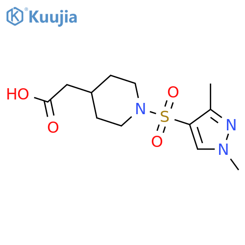 2-{1-(1,3-dimethyl-1H-pyrazol-4-yl)sulfonylpiperidin-4-yl}acetic acid structure