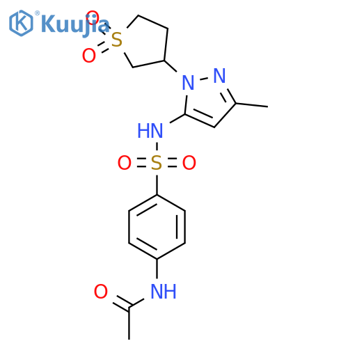 N-(4-{1-(1,1-dioxo-1lambda6-thiolan-3-yl)-3-methyl-1H-pyrazol-5-ylsulfamoyl}phenyl)acetamide structure